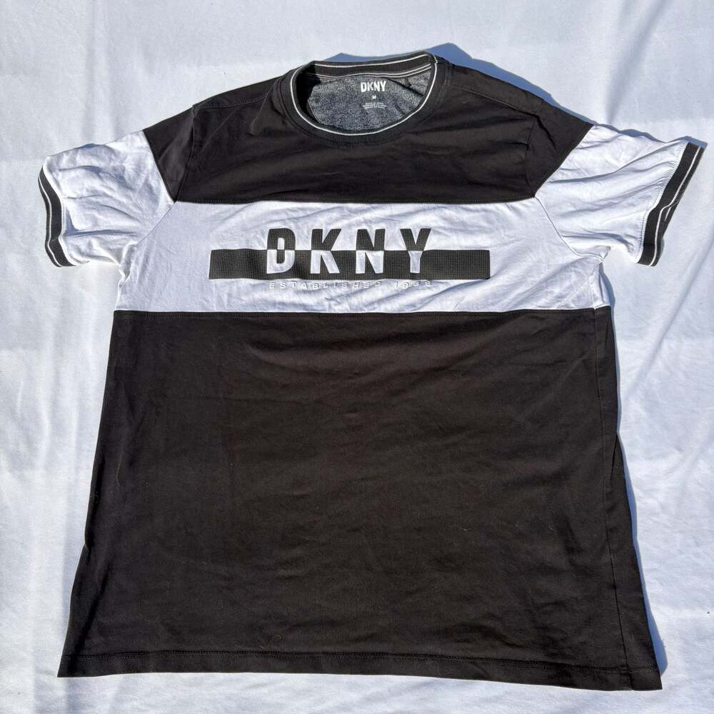 DKNY Established 1989 Colorblock Logo Crew Neck T-Shirt Black White Men's M